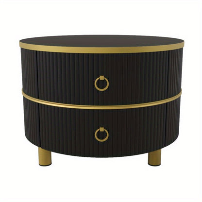 Salontafelset – Salontafel – Bijzettafel – Nesting Tafel – Koffietafel – Ronde Set – Glanzend Marmerlook Blad – 2 Opberglades – Modern Design – 70x70x46 cm & 50x50x40 cm