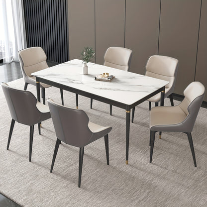 2-Pack Modern PU Leather Dining Chairs with Cushioned Metal Legs - Soft Padded Seats & Backrests, Sturdy Tapered Legs, Easy-Clean Surface, Black & Light Gray Contemporary Kitchen Chairs for Home, Restaurant, Breakfast Nook -