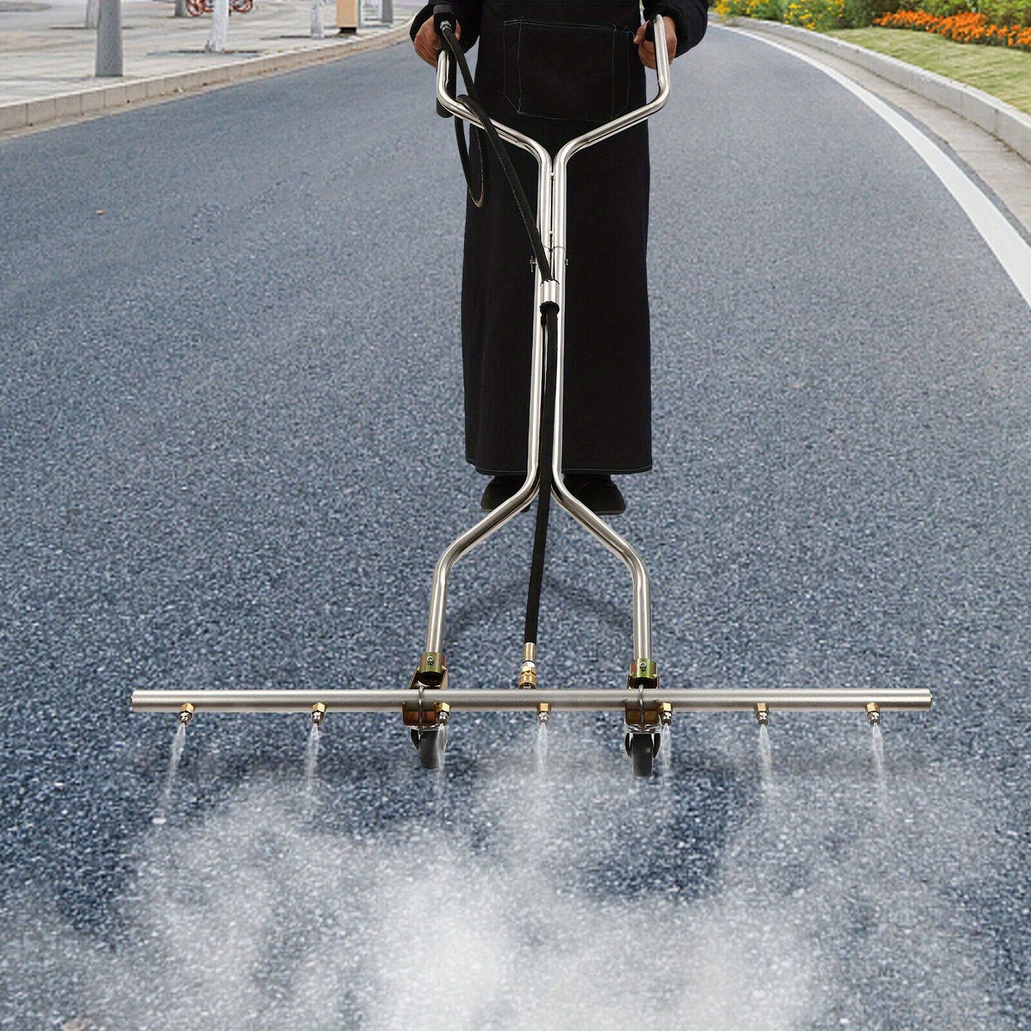 Waterbezem – Hogedrukreiniger Accessoire – Oppervlaktereiniger – Vloerbestrijder – Sproeibezem – 7 Nozzles – 360° Roterende Wielen – Roestvrij Stalen / Aluminium – Geschikt Voor 1500-5000 PSI