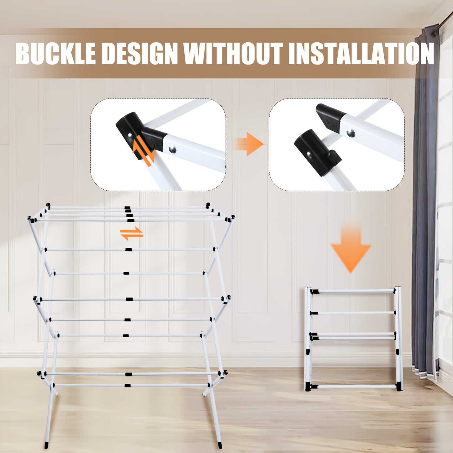 Three-Layer Foldable Drying Rack 75X34X105Cm | Extendable Iron-Pp Frame, 30Kg Capacity, Space-Saving Design | Suitable for Heavy-Duty Laundry Storage Rack on Balcony, Drying Racks