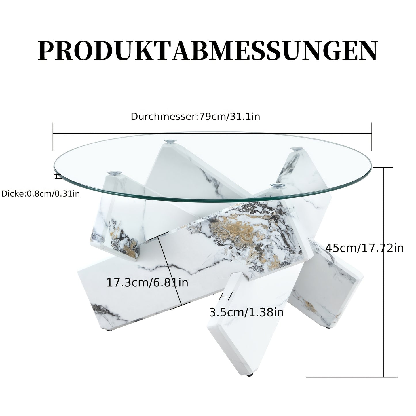 Glazen Salontafel – Ronde Tafel – Bijzettafel – Woonkamertafel – Koffietafel – Wit Getemperd Glas – 0,8 cm Dik – Stevige Basis – Eenvoudige Montage Zonder Gereedschap