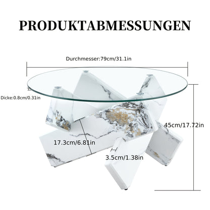 Glazen Salontafel – Ronde Tafel – Bijzettafel – Woonkamertafel – Koffietafel – Wit Getemperd Glas – 0,8 cm Dik – Stevige Basis – Eenvoudige Montage Zonder Gereedschap