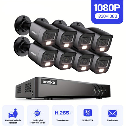 Beveiligingscamera Set – Camerabewaking – Bewakingscamera – CCTV Camerasysteem – Beveiligingscamera Binnen & Buiten – 16 Kanalen DVR – AI Bewegingsdetectie Mens & Voertuig – 8x 1080p Camera’s Met Nachtzicht 20m – H.265+ Video Compressie