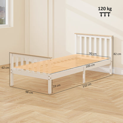 Bedframe Eenpersoonsbed – Eenpersoonsbed – Houten Bed – Kinderbed – Bedombouw – Natuurlijk Hout – Wit Gelakt – Met Opbergruimte Onderbed