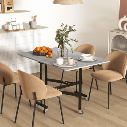 Uitklapbare Eettafel – Vouwtafel – Klaptafel – Keukentafel – Tafel Met Stalen Poten – Voor 4-6 Personen – Ruimtebesparend Hardhouten Blad – Met Zwenkwielen