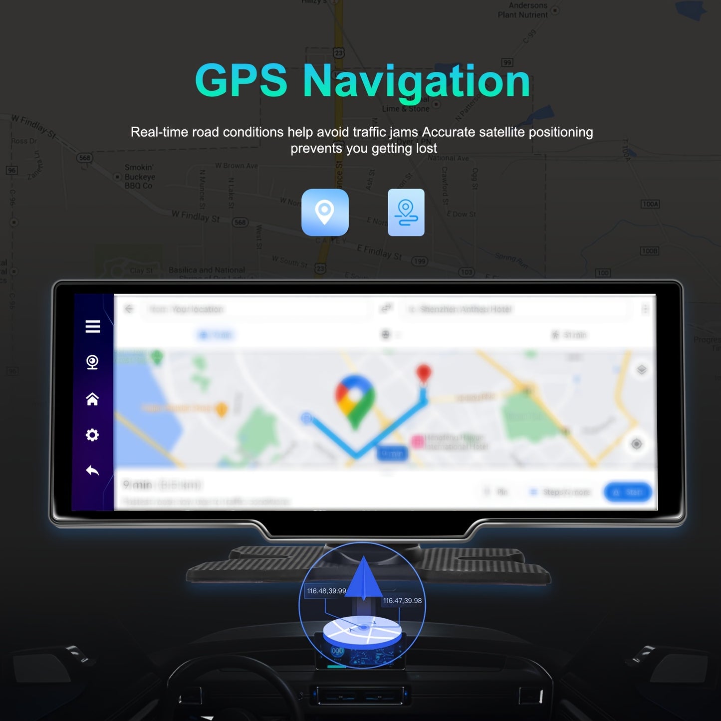 CarPlay Multimedia Unit – Android Car Stereo – Auto Radio – Touchscreen Navigatie – Dashboard Head Unit – 17,78 cm Scherm – Draadloze Connectiviteit & Achteruitrijcamera met DVR