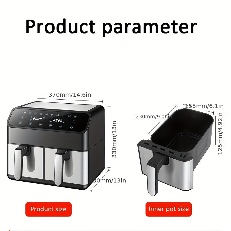 Airfryer – Heteluchtfriteuse – Dubbele Mand – Luchtfriteuse – Vetarm Koken – 8 Liter Capaciteit – 2000 Watt Vermogen – LED Touchscreen – Roestvrijstalen Behuizing