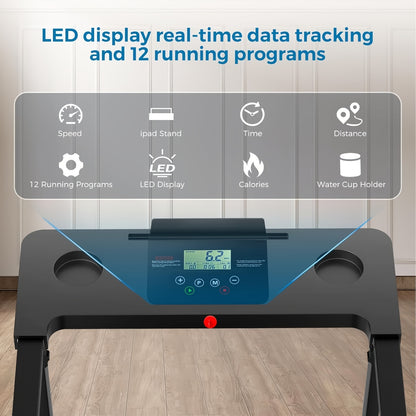 Loopband – Inklapbare Loopband – Compacte Loopband – Fitnessapparaat – Stille Motor – 12 Vooraf Ingestelde Programma’s - QUORE