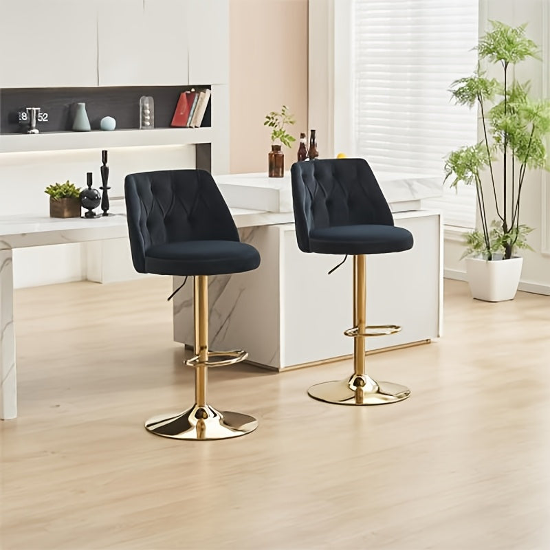 Barkrukken – Barstoelen – Krukken – Barkruk Sets – Barkruk Met Rugleuning – Verstelbare Hoogte – Zachte Stoffen Bekleding – Zwart Metalen Onderstel – Set Van 2 – Beige