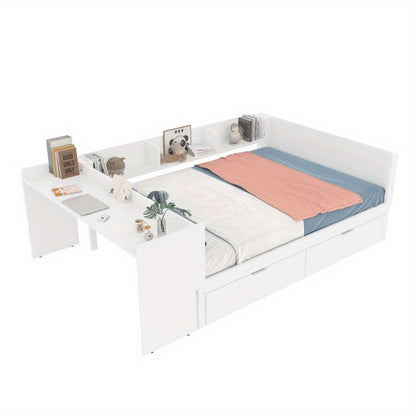 Bedframe – Platformbed – Slaapbank – Opbergbed – Werkplekbed – Met Ingebouwd Bureau – Ruime Laden – Ruimtebesparend – Hoogwaardige Kunststof & Metaal – Kingsize – Gemakkelijk te Monteren