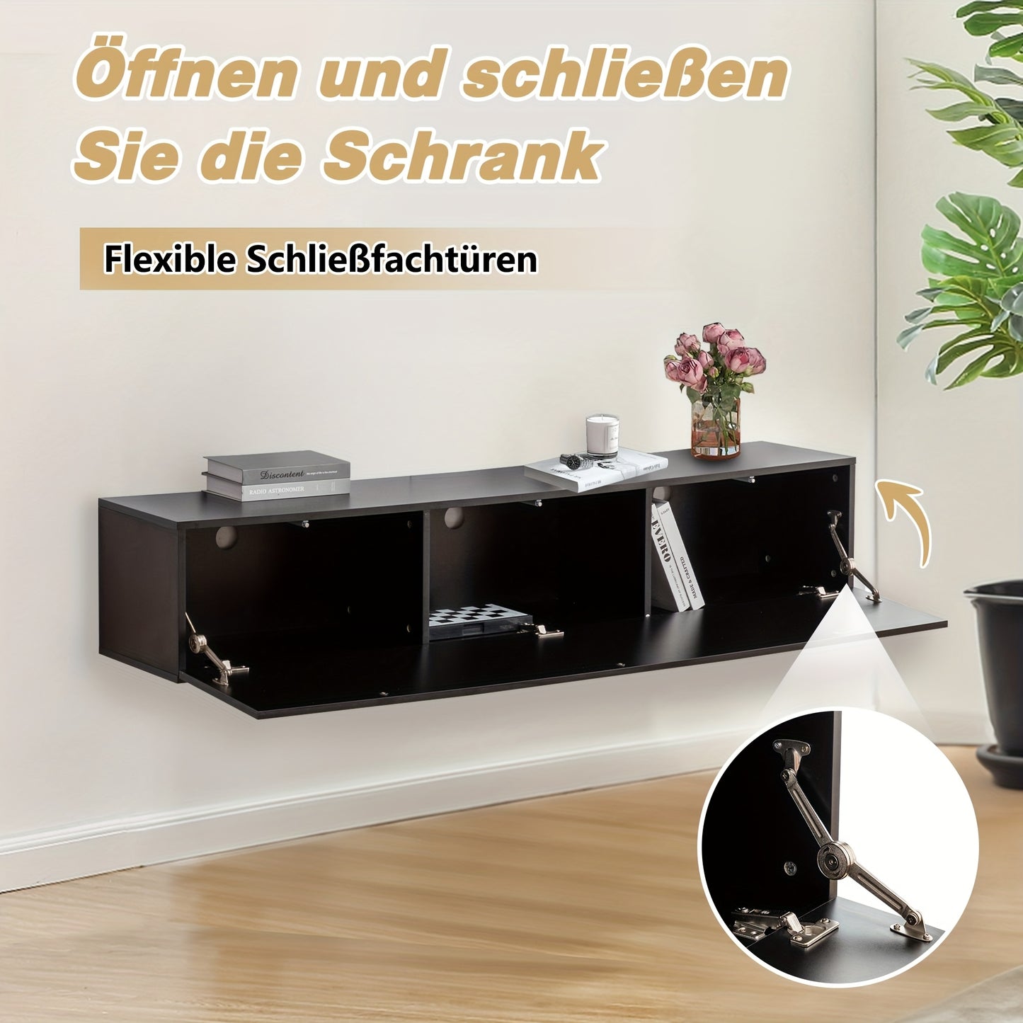 Zwevend TV Meubel – Wandmeubel – TV Kast – TV Console – Media Meubel – Matzwart – Push-Open Deur – Geschikt Tot 65 Inch