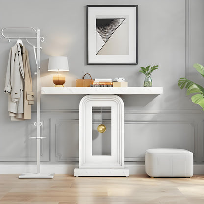 Sidetable – Console Tafel – Haltafel – Sofa Tafel – Wandtafel – Smal Ontwerp – Faux Marmeren Blad – Stevig Houten Frame – Pendelbasis – 102,87 cm Lang – Eenvoudige Montage
