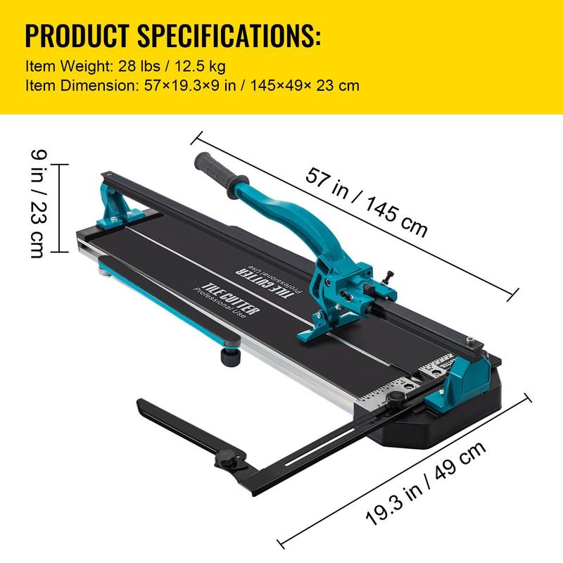 Tegelsnijder – Tegelknipper – Tegelsnijmachine – Handmatige Tegelzaag – Keramieksnijder – Aluminium Constructie – Infrarood Laser Positionering – Dubbele Geleiderails – Anti-slip Handvat – Snijlengte 1200 mm