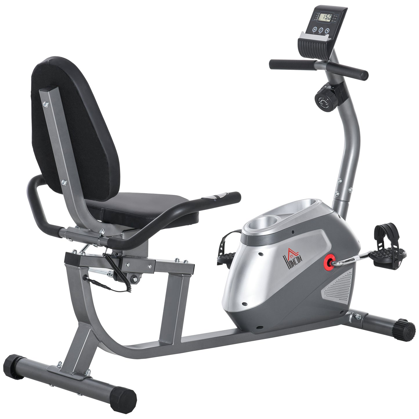 Ligfiets – Hometrainer – Fitnessfiets – Cardiotrainer – Ergometer – Verstelbare Rugleuning – 8 Weerstandsniveaus – LCD-Display – Hartslagsensor – Grijs-Silver – Draagvermogen 110 kg