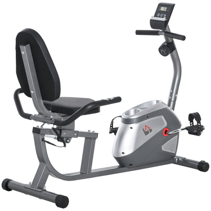 Ligfiets – Hometrainer – Fitnessfiets – Cardiotrainer – Ergometer – Verstelbare Rugleuning – 8 Weerstandsniveaus – LCD-Display – Hartslagsensor – Grijs-Silver – Draagvermogen 110 kg