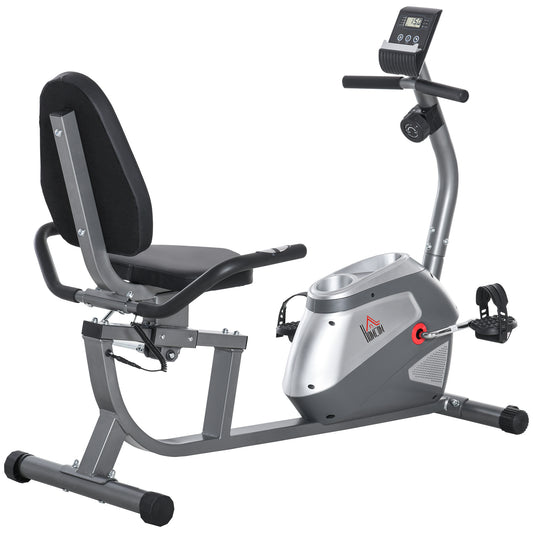 Ligfiets – Hometrainer – Fitnessfiets – Cardiotrainer – Ergometer – Verstelbare Rugleuning – 8 Weerstandsniveaus – LCD-Display – Hartslagsensor – Grijs-Silver – Draagvermogen 110 kg