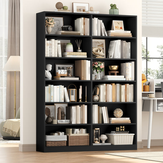 Boekenkast – Boekplank – Wandrek – Opbergkast – Vakkenkast – Zwart Houten 2-Lagen – Anti-Kantel Systeem – Grote Opbergruimte