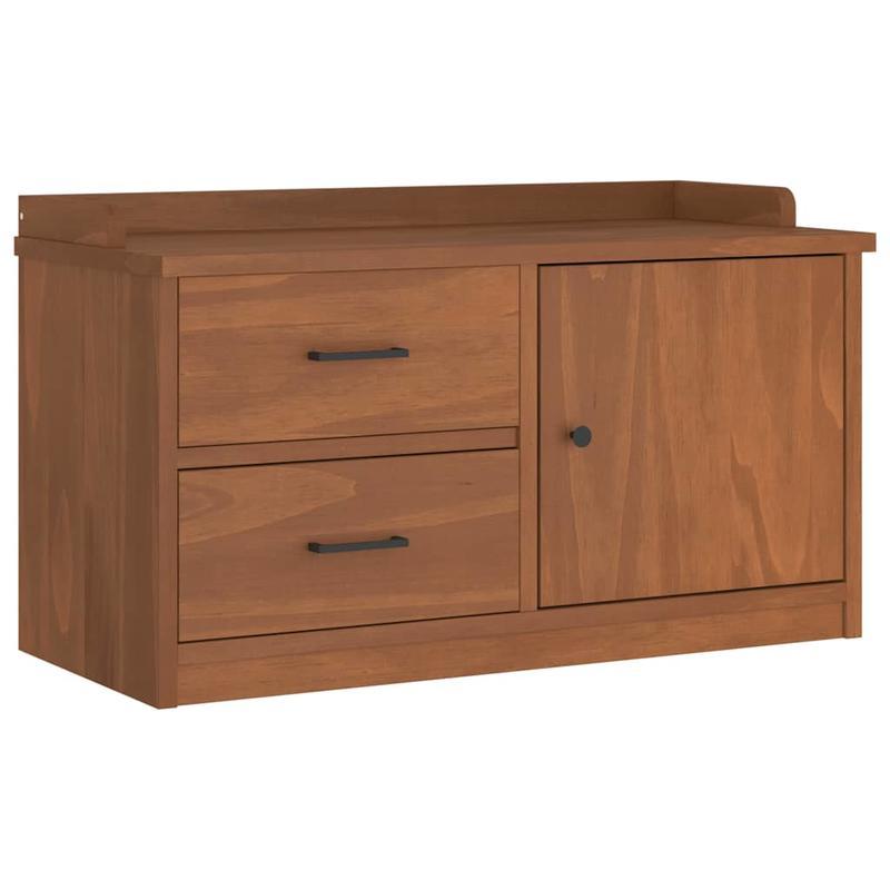Modern Solid Pine Hallway Bench with Storage - 87x40x50cm, Two Drawers & Open Compartment, Ideal for Shoe Rack or Living Room Organizer, Natural Wood Finish, Display Storage | Contemporary Design | Solid Pine Wood