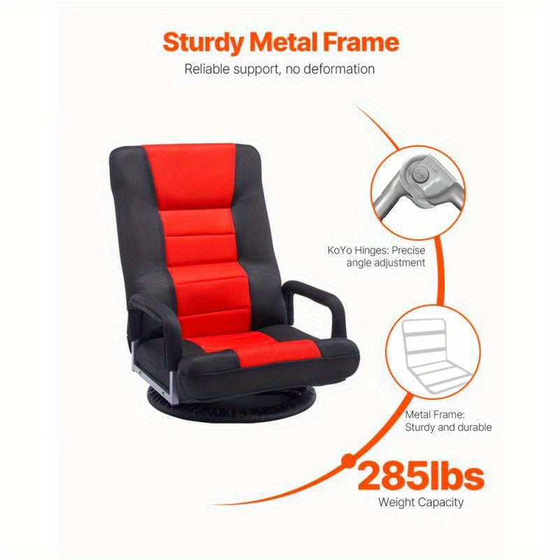 Adjustable Floor Gaming Chair with 360° Swivel, Heavy-Duty Non-Electric Construction, Memory Foam Cushion & Ergonomic Armrests - Foldable design, Easy-Clean Acetate Fabric for Gamers, Home Office, Living Room - Space-Saving