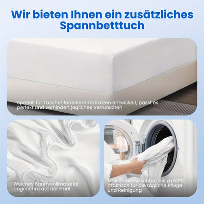 Carroltt Mattress 90x200/140x200cm, Pocket Spring Mattress 7-zone, Height 22cm/25cm, (breathable), Spring Mattress with Fitted Sheet, Mattress for Adults