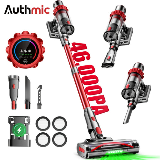 Authmic Cordless Vacuum Cleaner, 2L Cordless Vacuum Cleaner, with LED Screen, 70 Minutes Runtime, 4X HEPA Filter, with Dust Display Light And Pet Brush, Suitable for Hard Floors/carpets/animal Hair.Christmas Gifts.