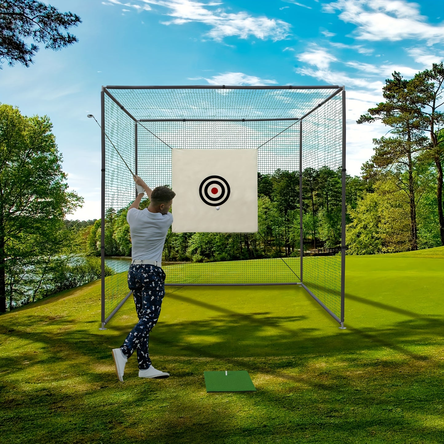 A Golf Practice Website with a Target, Golf Practice Website, Golf Ball Hitting Cage, Practice Net, a Complete Set with Practice Mat And Golf Ball Net, 300X300X300 Cm. Essential for Holiday Leisure