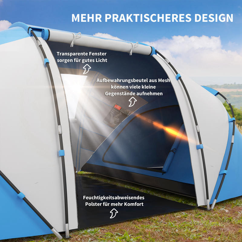 Tent – Kampeertent – Familietent – Koepeltent – Tunneltent – Ruim 4-6 Persoons – Lichtgewicht Aluminium Frame – Waterdicht Met Regenhoes & Grondzeil