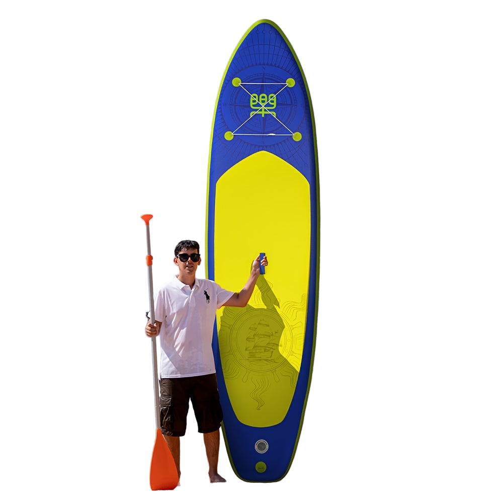 Supboard – Paddleboard – Stand Up Paddle – SUP Plank – Inflatable SUP – Extra Groot 350x87x15 cm – Draagkracht 190+ kg – Complete Set Met Pomp – Duurzaam PVC – Blauw Geel