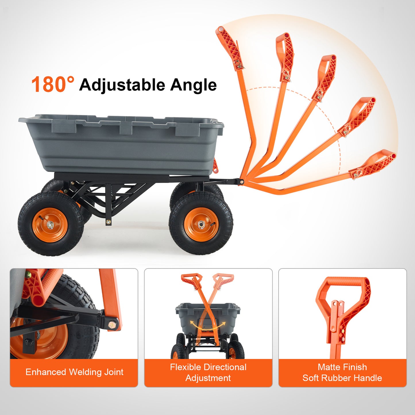 Tuinwagen – Kruiwagen – Transportkar – Bakwagen – Multikar – Hoge Draagkracht Tot 680 kg – 2-in-1 Multifunctionele Handgreep Met 13 Inch Rubberbanden