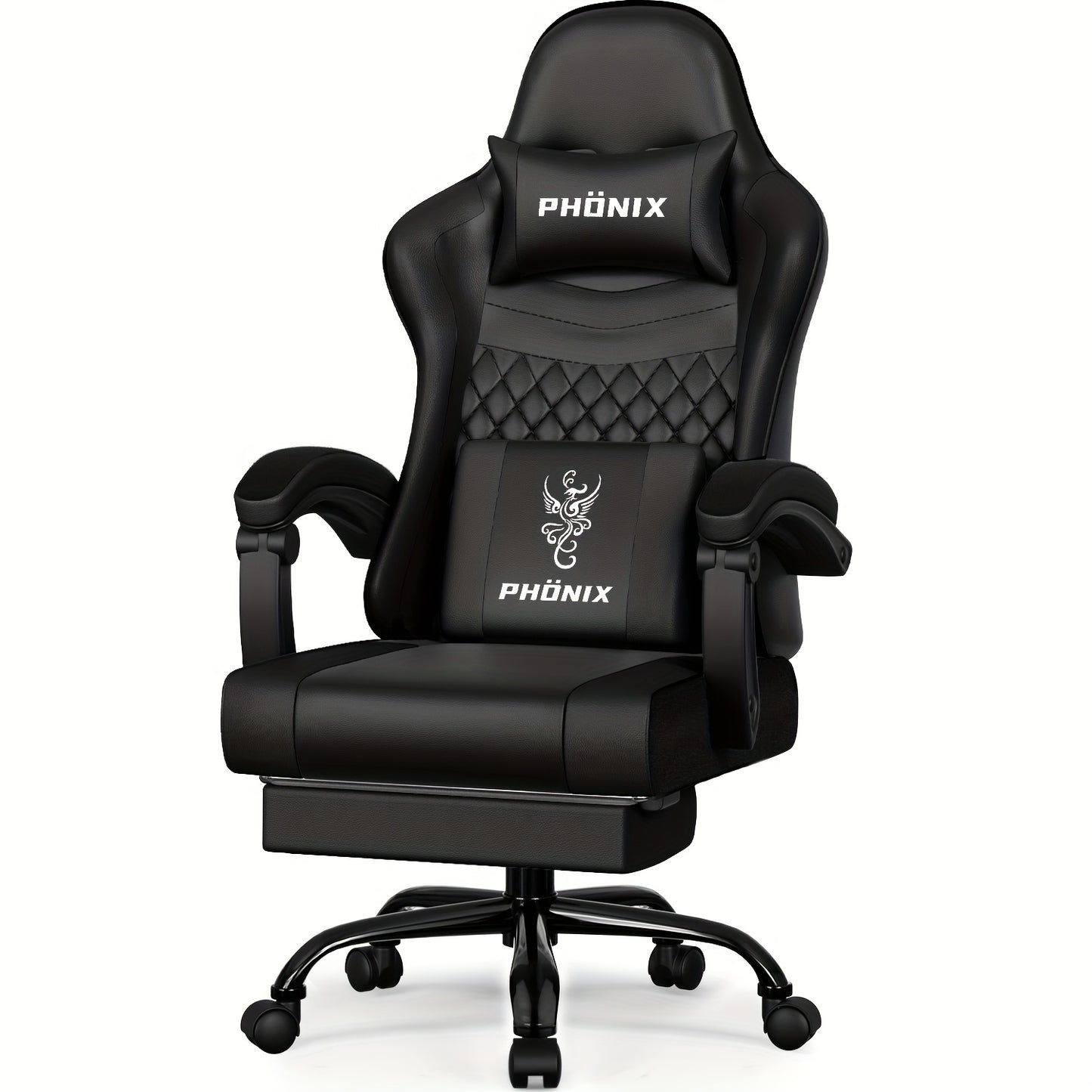 Gaming Chair with Footrest, Ergonomic Gaming Chair, Gaming Armchair with Adjustable Lumbar Cushion Equipped with An Adjustable Lumbar Support And Headrest, 360° Swivel And Designed for A Weight Of Up to 150kg.