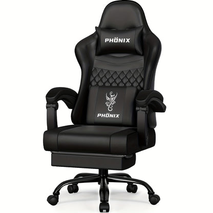 Gaming Chair with Footrest, Ergonomic Gaming Chair, Gaming Armchair with Adjustable Lumbar Cushion Equipped with An Adjustable Lumbar Support And Headrest, 360° Swivel And Designed for A Weight Of Up to 150kg.