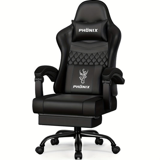 Gaming Chair with Footrest, Ergonomic Gaming Chair, Gaming Armchair with Adjustable Lumbar Cushion Equipped with An Adjustable Lumbar Support And Headrest, 360° Swivel And Designed for A Weight Of Up to 150kg.