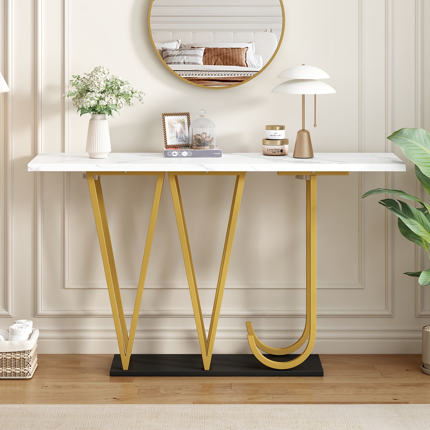 Smalle Eettafel – Smalle Tafel – Eetkamertafel – Keukentafel – Balkon Tafel – Marmerlook Tafelblad – Lettervormige Poten – Compact Design – Stevig & Stijlvol