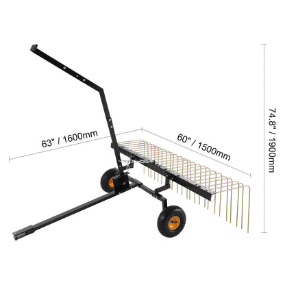 Verticuteerhark – Aanhanghark – Verticuteren Hark – Grasmaaiers Hark – ATV Hark – 60 Inch Werkbreedte – 24 Stalen Tanden