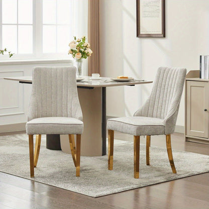 Eetkamerstoel – Stoel – Kuipstoel – Keukenstoel – Dining Chair – Luxe Beige Chenille Bekleed – Gouden Metalen Frame Met Drievoudige Veerkracht & Stevige Rugleuning