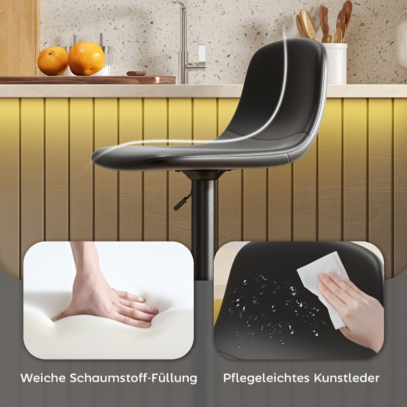 Barkruk – Barstoel – Keukenkruk – Barkruk Set – Zwarte Barkrukken – Verstelbare Hoogte – 360 Graden Draaibare Zitting