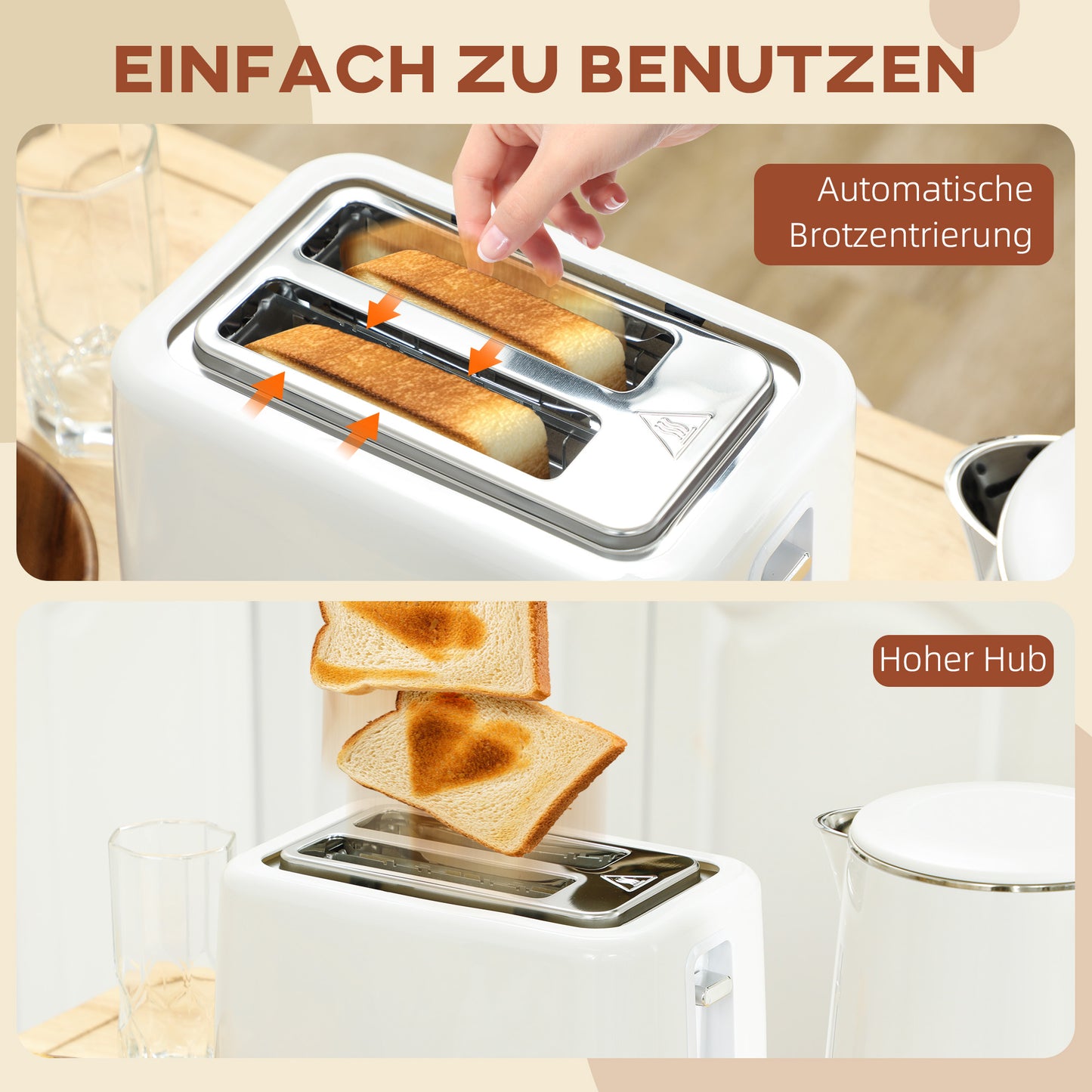 Broodrooster – Toaster – Keukenapparaat – Ontbijttoestel – Tostiapparaat – 7 Bruiningsniveaus – Roestvrijstaal en Kunststof – Snelle Bereiding – Wit