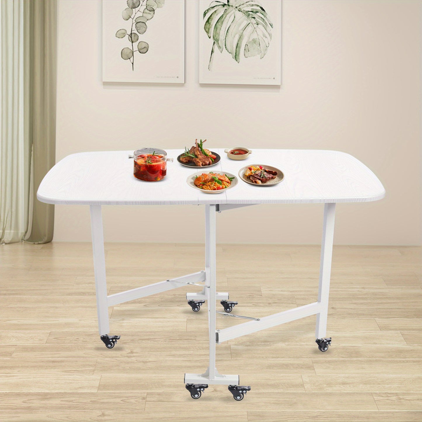 Klaptafel – Vouwtafel – Opvouwbare Tafel – Plooitafel – Bijzettafel – Drievoudig Opvouwbaar – 120x80x75 cm – Wit Met Houtnerfstructuur – Voor Binnen & Buiten Met 6 Zwenkwieltjes