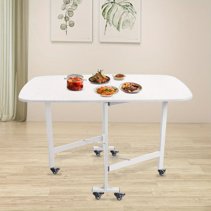 Klaptafel – Vouwtafel – Opvouwbare Tafel – Plooitafel – Bijzettafel – Drievoudig Opvouwbaar – 120x80x75 cm – Wit Met Houtnerfstructuur – Voor Binnen & Buiten Met 6 Zwenkwieltjes