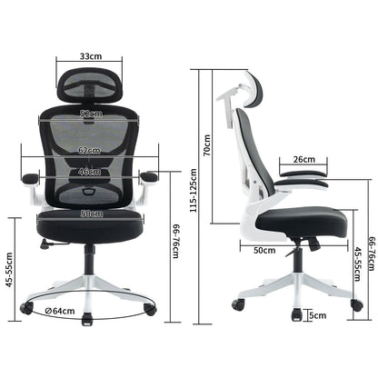 Ergonomic Office Chair, Desk Chair with Adjustable Headrest, Armrests, Lumbar Support, Swivel Chair, Rocker Function, Mesh Executive Chair, Back-Friendly, Office Chair 150 kg