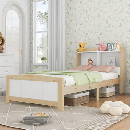 Bedframe – Eenpersoonsbed – Kinderbed – Logeerbed – Slaapbank – Massief Houten Frame – Opbergruimte Hoofdeinde – 90x200 cm – Wit – Duurzaam – Eenvoudige Montage