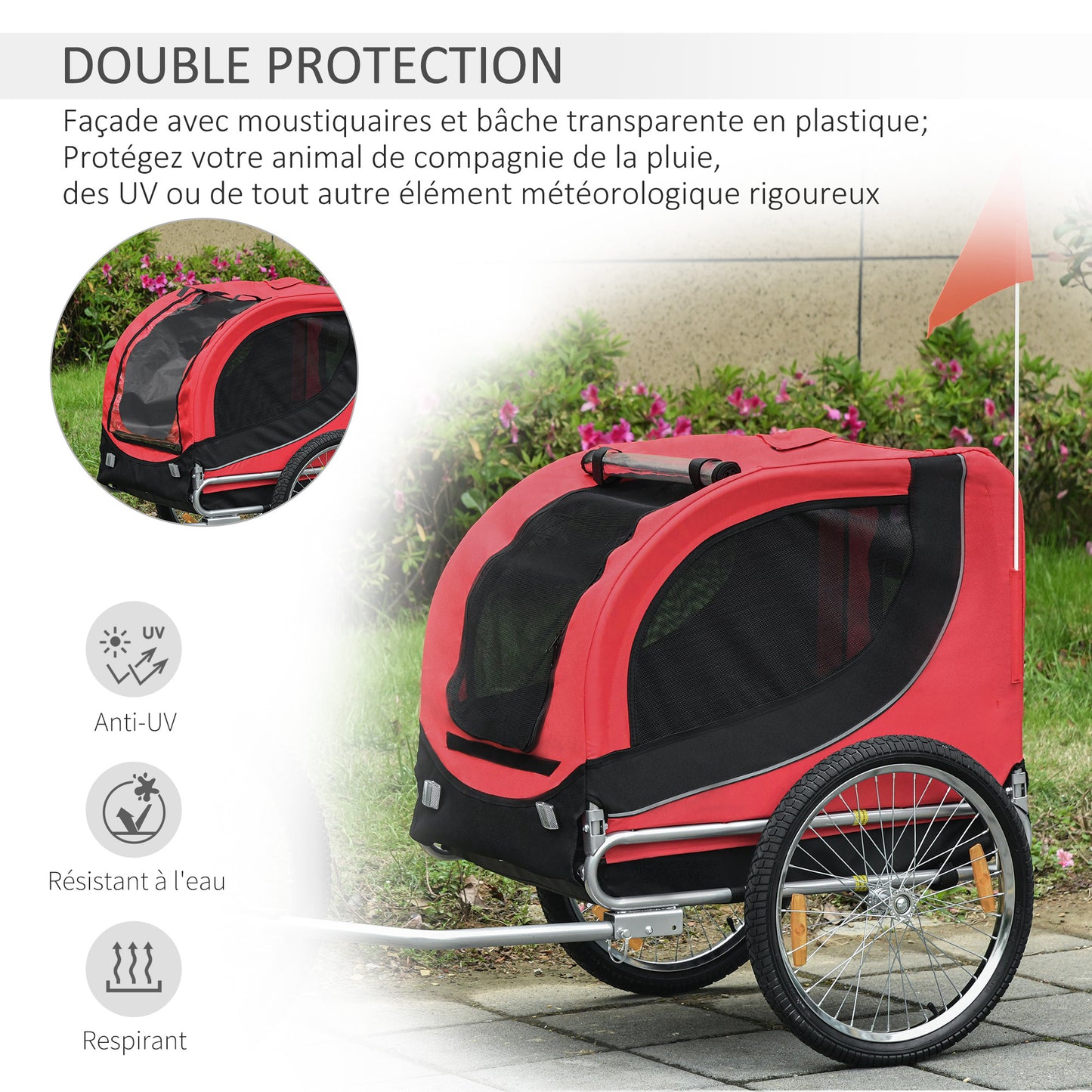Fietskar Honden – Hondenfietskar – Hondenkar – Hondenaanhanger – Hondenbuggy – Tot 20 kg Draagvermogen – Reflectoren & Opvouwbaar Frame – Rood/Zwart