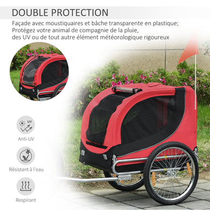 Fietskar Honden – Hondenfietskar – Hondenkar – Hondenaanhanger – Hondenbuggy – Tot 20 kg Draagvermogen – Reflectoren & Opvouwbaar Frame – Rood/Zwart