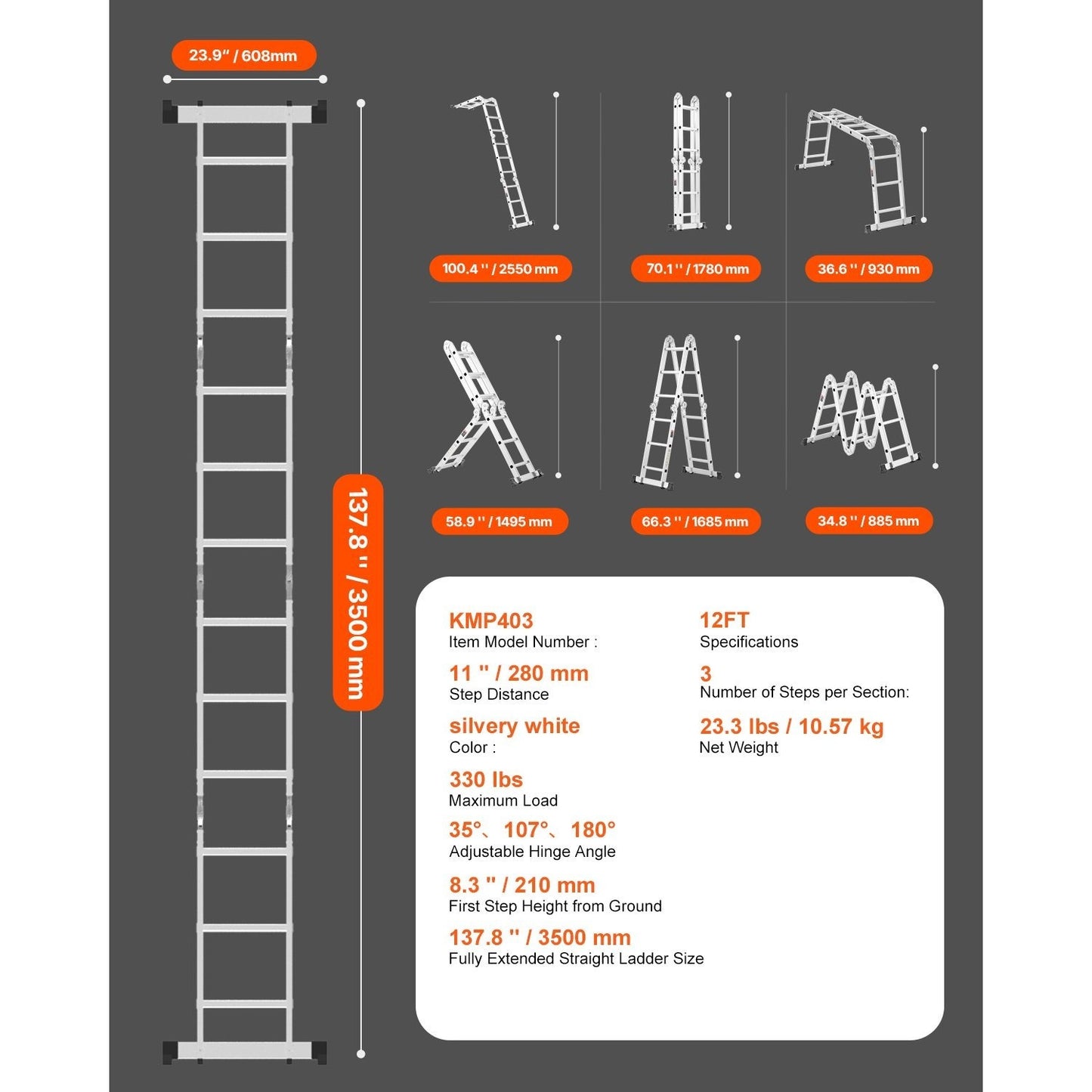 Inklapbare Ladder – Multitrap – Werksteiger – Trapladder – Platformladder – Lichtgewicht Aluminium – 3,6 Meter Bereik