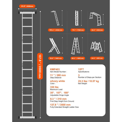 Inklapbare Ladder – Multitrap – Werksteiger – Trapladder – Platformladder – Lichtgewicht Aluminium – 3,6 Meter Bereik
