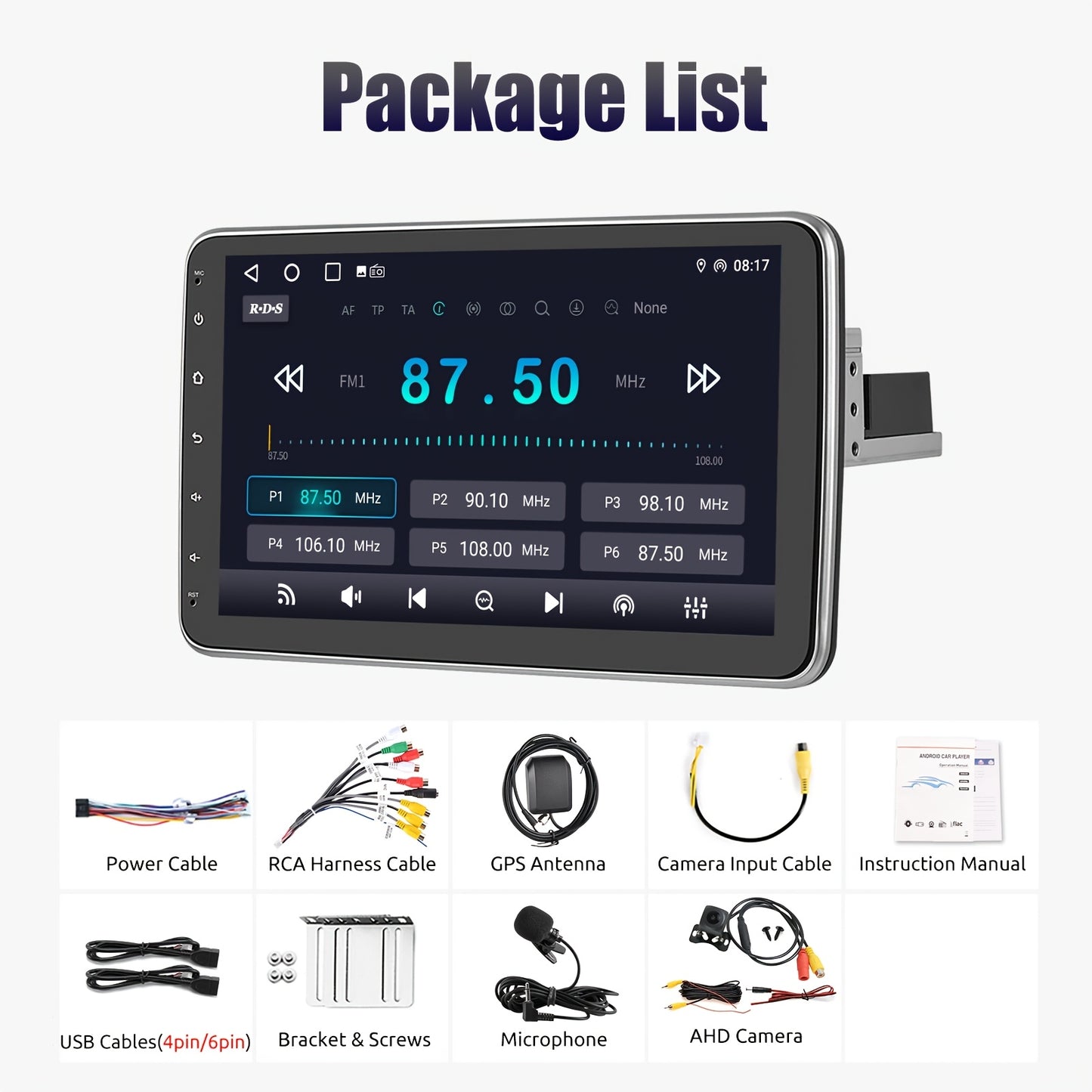 ESSGOO Single DIN Android Car Stereo, 25.65 cm Rotatable Touch Screen, Wireless Android Auto & Carplayer, WiFi/BT/FM/USB, Support Mirror Link & Steering Wheel Control, with Microphone AHD Camera, 1+32GB/2+32GB/2+64GB/4+64GB M