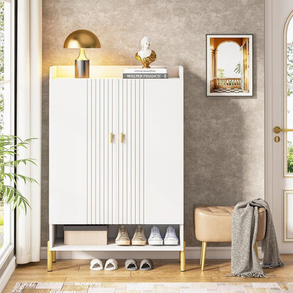 Schoenenkast – Schoenenrek – Opbergkast – Halmeubel – Schoenentoren – Wit – 6 Verstelbare Planken – Hout & Spaanplaat – 110 cm Hoog – Met Deuren