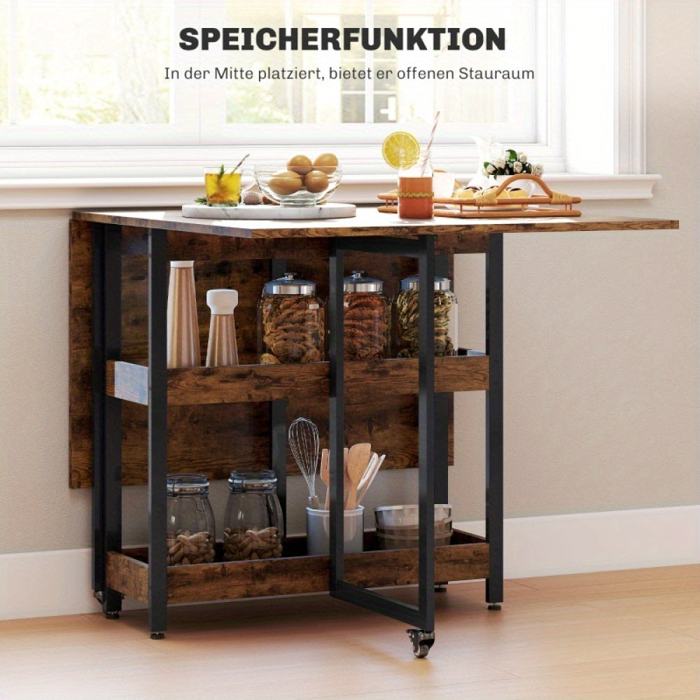 Inklapbare Eettafel – Opklapbare Tafel – Uitklapbare Eettafel – Opvouwbare Eettafel – Vouwtafel – Voor 2-4 Personen – Met 2 Open Planken – Compact en Mobiel – Rustiek Bruin 133,4x80x75 cm