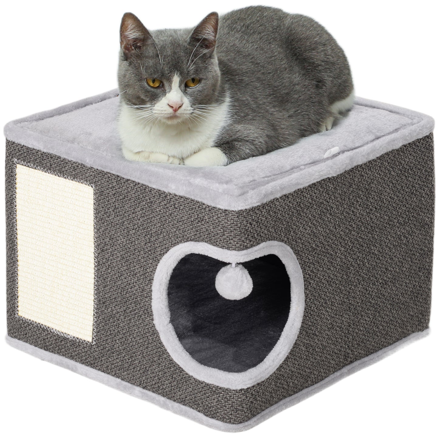 Krabton Kattenhuis Kattenkrabpaal Kattenmeubel Kattenhoek – Donkergrijs – Inclusief 2 Kussens – Sisal Krabvlak – Compact 45x45x35 cm – Pluche Zacht