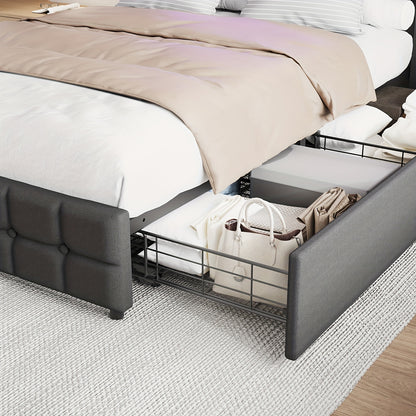 Eenpersoonsbed – Bedframe – Single Bed – Opbergbed – Slaapbank – 90x200 cm – Met 2 Opberglades – Stevige Houten Lattenbodem